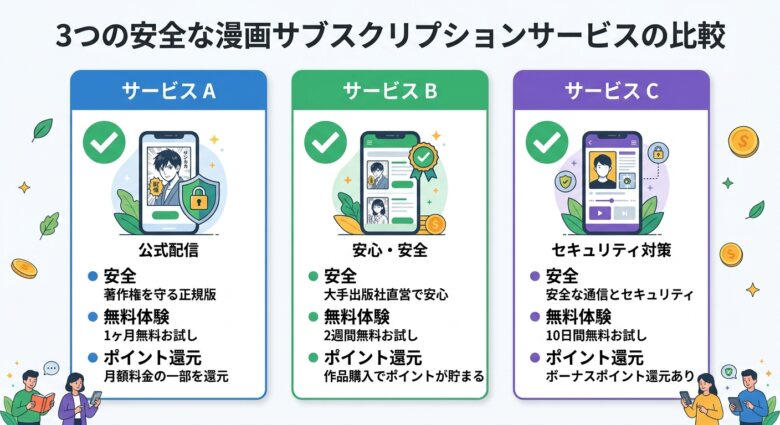 Free PDF Comicの代わりに安全・無料で漫画が読めるサブスク3選