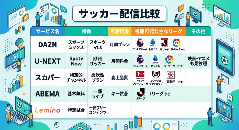 プレミアリーグ以外のサッカーリーグ視聴サービスを比較