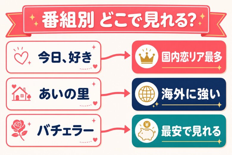 人気の恋愛リアリティーショー番組はどの配信サービスで見れるか