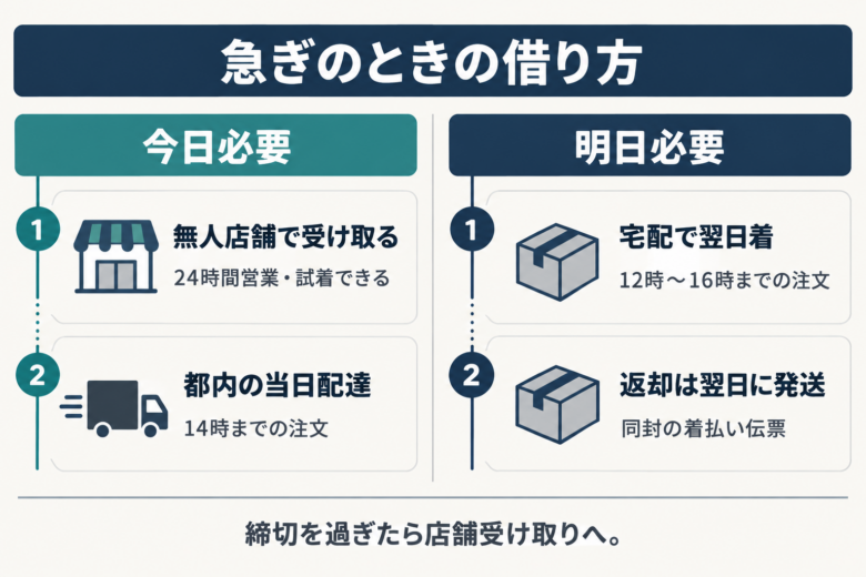 今日・明日に喪服が必要なときの借り方